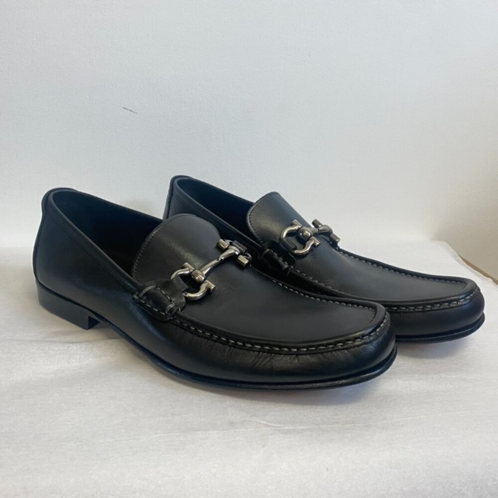 Salvatore Ferragamo Horse Bit Loafers Black Leather Drivers - Picture 3 of 15